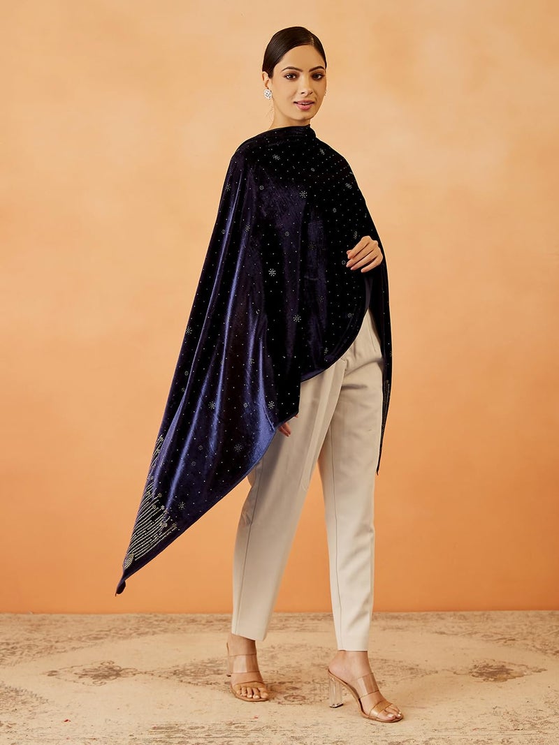 Pashmoda Women Gulrukh Velvet Swarovski Crystal Work Stole, Shawl, & Wrap, Bridal Wedding Wrap for Men and Women(Size: 71X203 CM) - Image 4