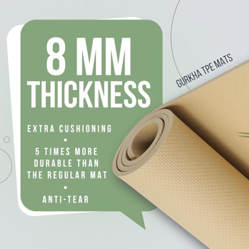 Gurkha 8mm GURKHA Extra-Cushioned TPE Yoga Mat with Carry Bag | Non-Slip Performance Mat for Yoga, Pilates, HIIT & Home Workouts | Durable Fitness Mat - Dual Color | 6ft X 2ft - Image 2