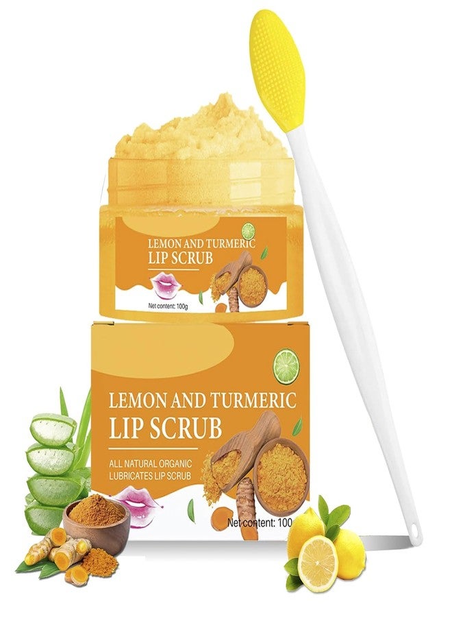 Natural Lip Scrub, Turmeric Lemon Lip Exfoliator Nourishing Sugar Lip Scrub with Aloe Vera Gentle Exfoliant