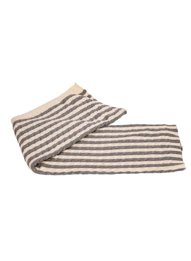 Alina Blanket 100% Cotton Knitted (Cable Stripes Light Grey Melange-Natural ) - Image 2
