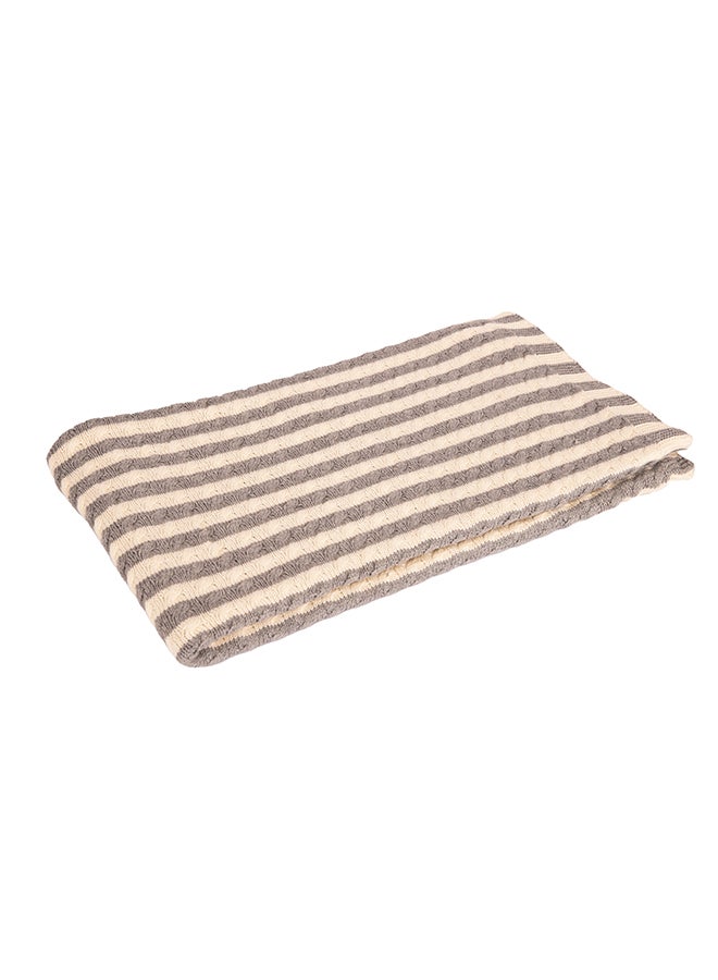 Alina Blanket 100% Cotton Knitted (Cable Stripes Light Grey Melange-Natural ) - Image 1