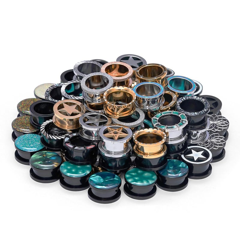 COOEAR Screw Fit Ear Gauges Flesh Plugs, 10 Pairs Random Styles Plugs Tunnels, Stainless/Glass/Stone/Acrylic Ear Piercing Stretchers Expander. - Image 4
