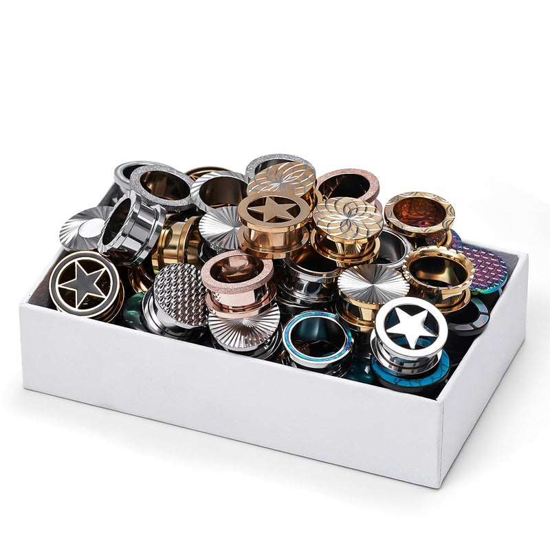 COOEAR Screw Fit Ear Gauges Flesh Plugs, 10 Pairs Random Styles Plugs Tunnels, Stainless/Glass/Stone/Acrylic Ear Piercing Stretchers Expander. - Image 3