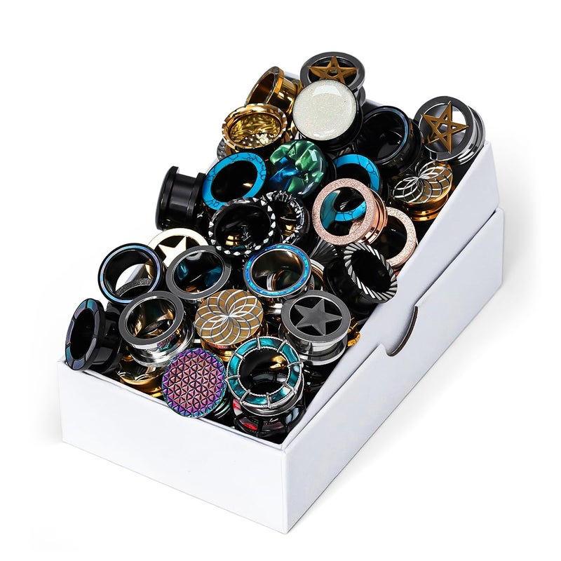 COOEAR Screw Fit Ear Gauges Flesh Plugs, 10 Pairs Random Styles Plugs Tunnels, Stainless/Glass/Stone/Acrylic Ear Piercing Stretchers Expander. - Image 1
