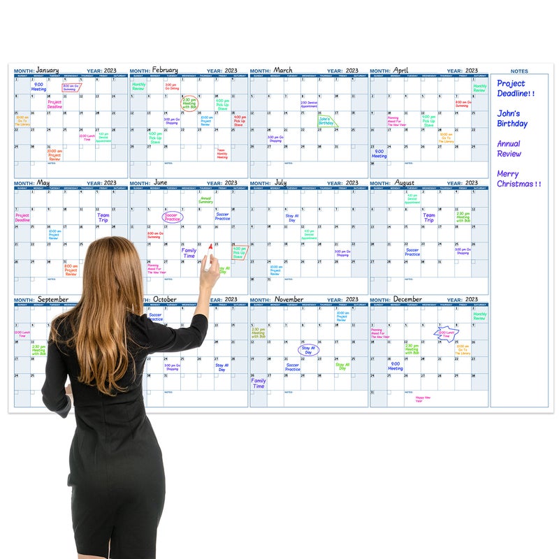 BooQool Large Dry Erase Calendar for Wall â€“ Yearly Wall Calendar Dry Erase, 37" x 57.9", 12-Month Undated Blank Calendar Planner, Reusable Laminated Task Organizer with Note, Great for Office, Classroom, Home - Image 1