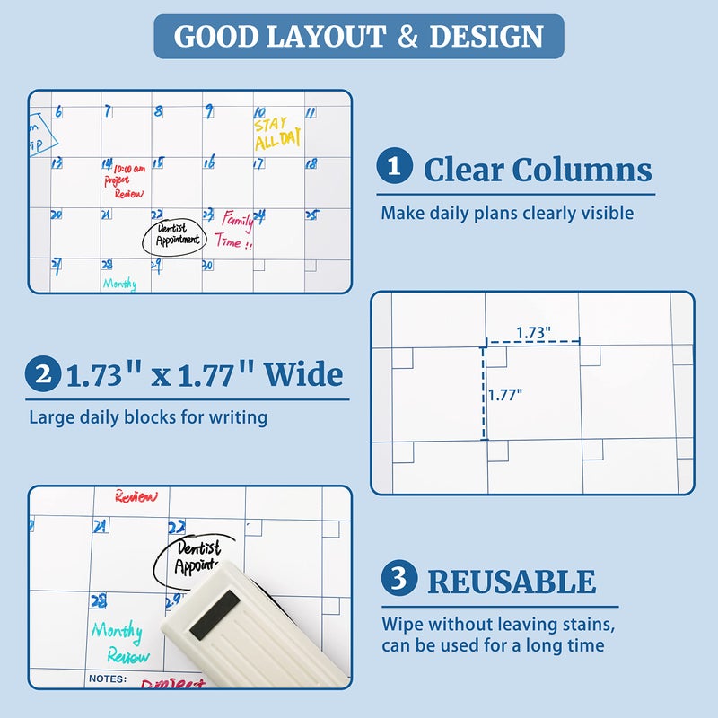 BooQool Large Dry Erase Calendar for Wall â€“ Yearly Wall Calendar Dry Erase, 37" x 57.9", 12-Month Undated Blank Calendar Planner, Reusable Laminated Task Organizer with Note, Great for Office, Classroom, Home - Image 4