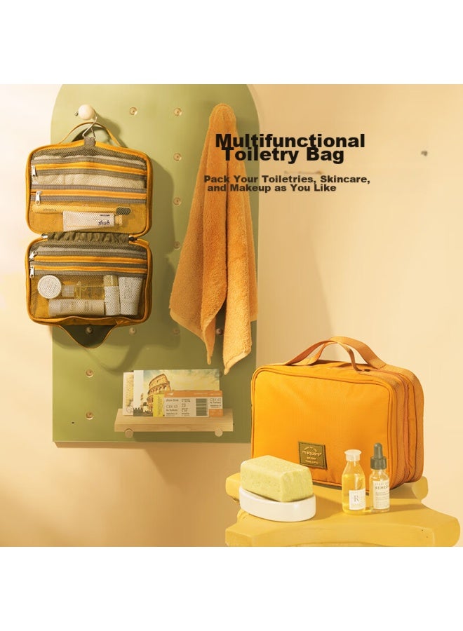 M Square M Square Travel Toiletry Bag, Large Capacity Portable Wash Bag For Business Trips, Makeup Organizer, Travel Storage Bag, Rock Yellow [toiletry Bag]  - Image 1