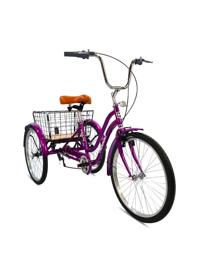 MOGOO Mogoo Hauler Adult Tricycle 24/26 Inch - 6-Speed Shimano Gears - Durable Steel Frame - Removable Rear Basket with Wheels & Handle - Strong Brakes - Vintage Saddle - Perfect for Shopping - Image 2