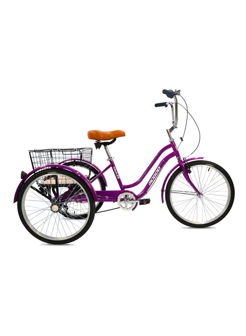 MOGOO Mogoo Hauler Adult Tricycle 24/26 Inch - 6-Speed Shimano Gears - Durable Steel Frame - Removable Rear Basket with Wheels & Handle - Strong Brakes - Vintage Saddle - Perfect for Shopping - Image 1