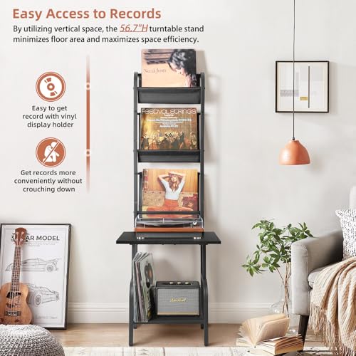 Tewinko Record Player Stand with Vinyl Storage for up to 200 Albums, Turntable Stand with Record Holder Display Shelf - Image 3