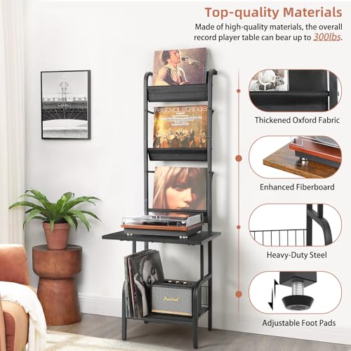 Tewinko Record Player Stand with Vinyl Storage for up to 200 Albums, Turntable Stand with Record Holder Display Shelf - Image 5