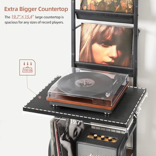 Tewinko Record Player Stand with Vinyl Storage for up to 200 Albums, Turntable Stand with Record Holder Display Shelf - Image 4