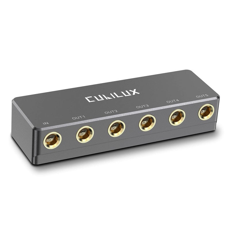 Cubilux 5-Way Quarter Inch Signal Splitter, Passive 1/4â€ Audio Splitter, 6.35mm Multiport Aux Splitter Box for Instruments, Bass Guitar, Keyboard, Headphones, Studio Monitor, Speaker, Amplifier - Image 1