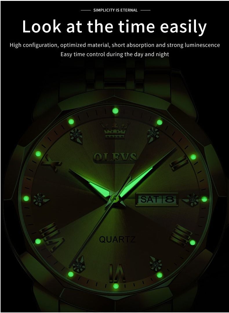 OLEVS - Men's Water Resistant Stainless Steel Analog Wrist Watch 41 mm - Gold - Image 1