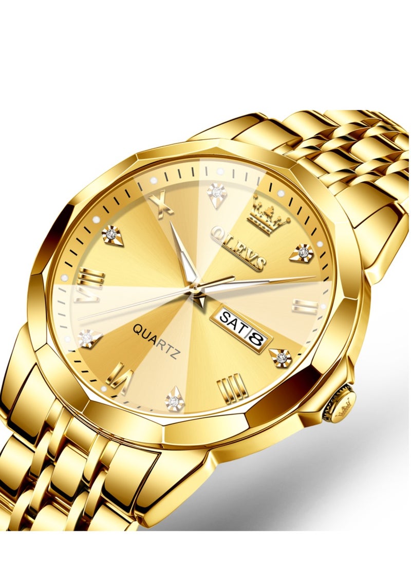 OLEVS - Men's Water Resistant Stainless Steel Analog Wrist Watch 41 mm - Gold - Image 1