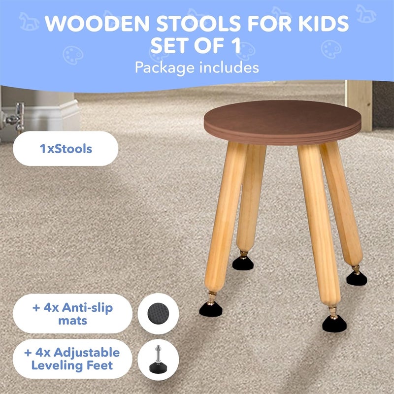 Cateam Wooden Step Stool for Kids and Toddlers - Set of 1 - Walnut - Kids Stool with Extendable Legs - Sensory Table Stool - Round Stool for Kids with Leveling Feet - Image 3