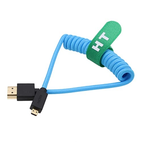 HangTon Micro HDMI to HDMI 4K 8K 60p Cable for Sony A6500 A7III A7C ZV-E10 Canon R5 R7 GH4 X-T4 Z50 ATOMOS Ninja V Feelworld Camera Monitor Type A D HDMI 2.1 Blue Braided Coiled 30cm - Image 3