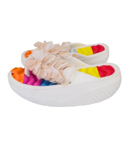Premsons® Floral Slippers – Women's Wedge Heel Sandals for Beach, Casual – Stylish Slip-On Flip-Flops for Home & Outdoor Use – Comfortable Summer Footwear – White – Size 36 - Image 1