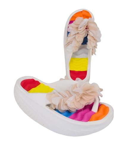 Premsons® Floral Slippers – Women's Wedge Heel Sandals for Beach, Casual – Stylish Slip-On Flip-Flops for Home & Outdoor Use – Comfortable Summer Footwear – White – Size 36 - Image 3
