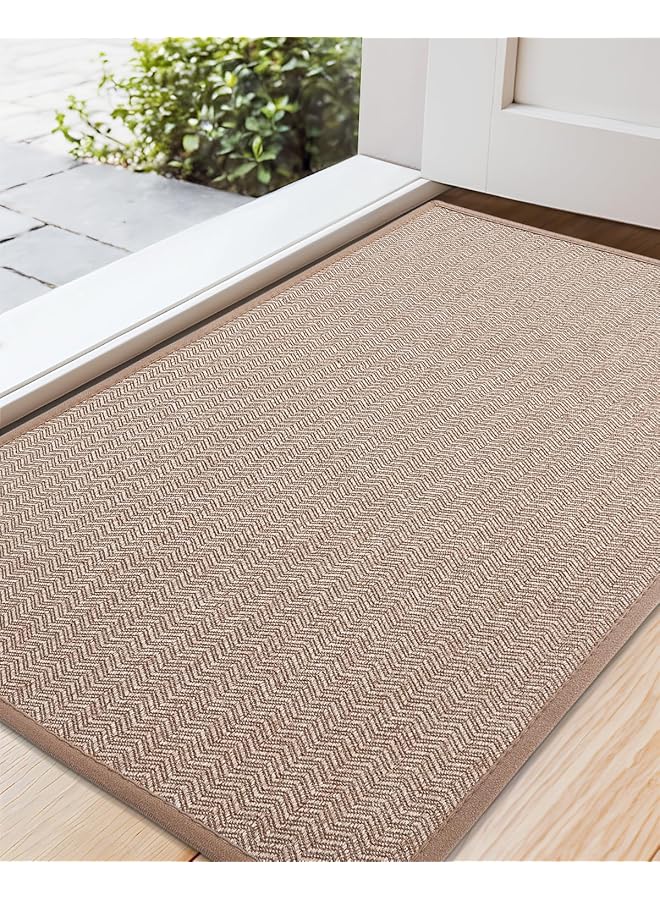 إيروريكس سجادات باب داخلية رفيعة مقاس 43.5 × 75 سم، سجادات باب داخلية مضادة للانزلاق وممتصة للأوساخ، سجادات باب داخلية ماصة بظهر مطاطي، قابلة للغسل في الداخل، لون بيج - Image 1