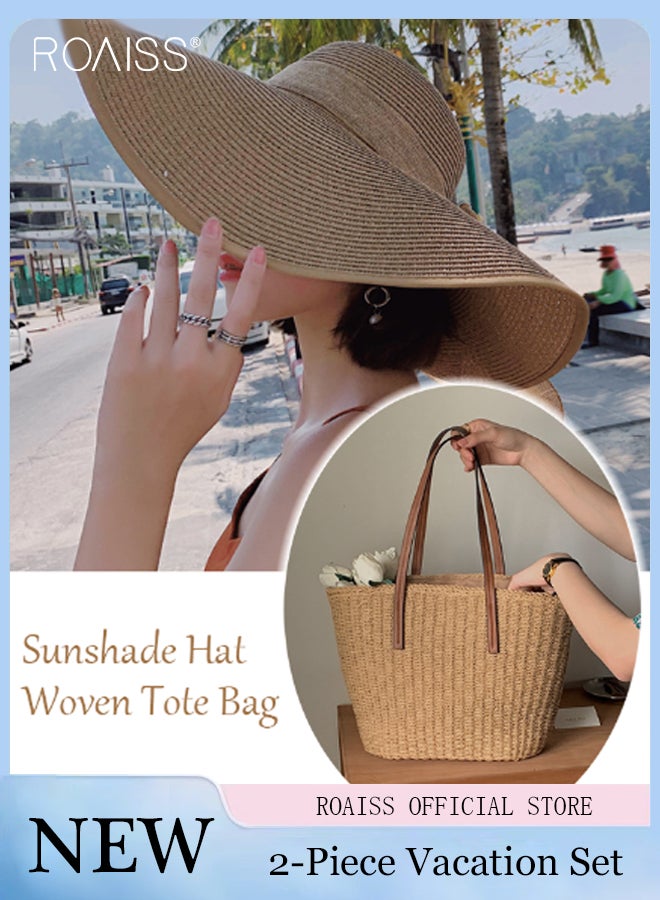 roaiss 2 Piece Straw Sun Protection Hat And Clutch Set Women'S Beach Vacation Fashion Versatile Set  - Image 1