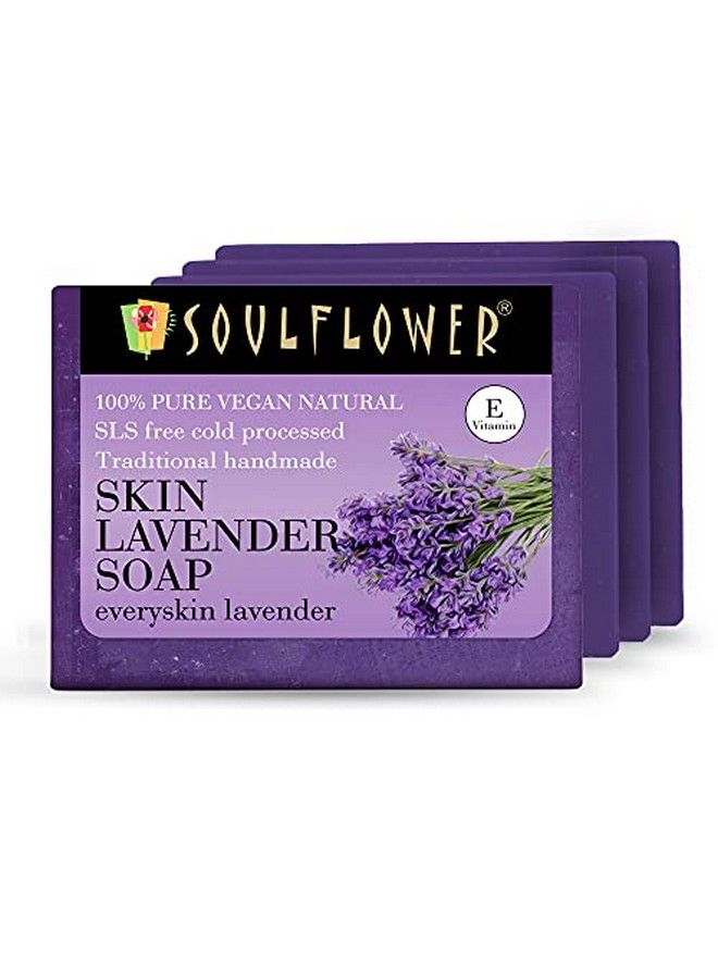 Soulflower Handmade Lavender Soap | Bathing Soap Acne Dull & Dry Skin | Lavender Essential Oil Castor Olive Coconut Oils | Pure & Coldprocessed (Pack Of 4150G Each) - Image 1