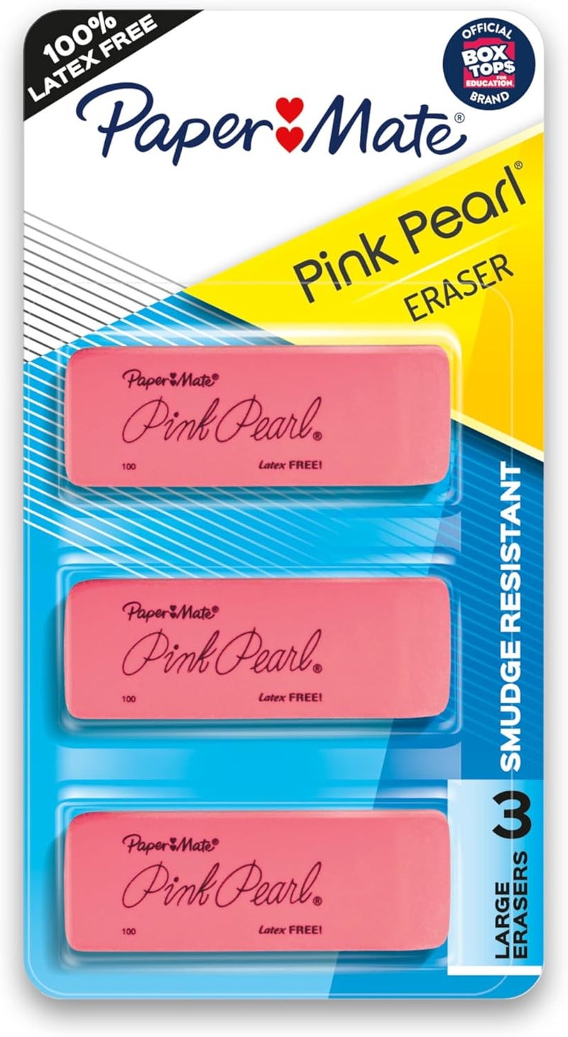 Paper Mate Pink Pearl Erasers, Large, 3 Count - Smudge Resistant and Latex Free - Image 1