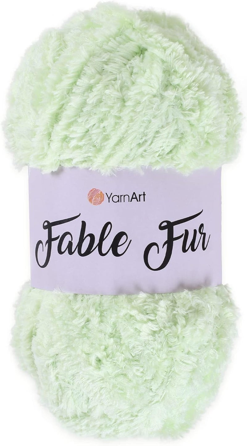 YarnArt 1 Skein YarnArt Fable Fur Yarn for Knitting and Crocheting Baby Clothes Blankets and Accessories 100 Micro Polyester 100 gr 35 oz  100 m 109 Yards Light Green  983 - Image 1