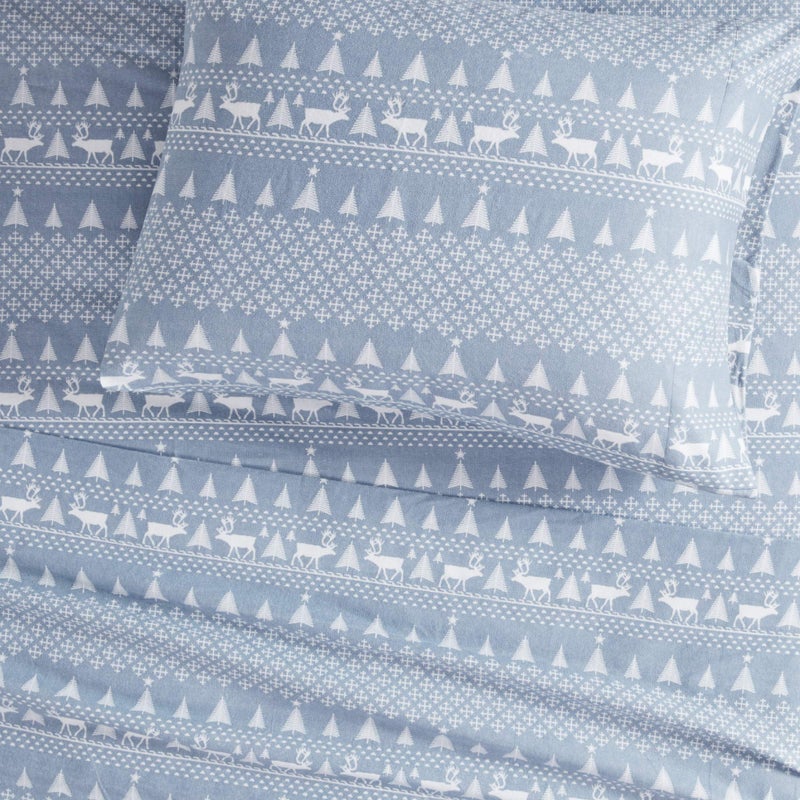 Woolrich John Rich & Bros. Woolrich Cotton Sheet Set Cottage Charms Print, 100% Cotton Flannel Sheets Warm & Fuzzy Bedding Set Queen Size Sheets, Fitted Pocket Fits Up to 14" Mattress, Queen Blue Winter Frost, 4 Piece - Image 5