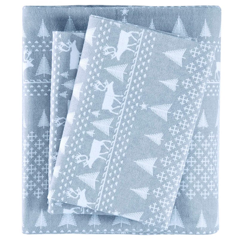Woolrich John Rich & Bros. Woolrich Cotton Sheet Set Cottage Charms Print, 100% Cotton Flannel Sheets Warm & Fuzzy Bedding Set Queen Size Sheets, Fitted Pocket Fits Up to 14" Mattress, Queen Blue Winter Frost, 4 Piece - Image 1