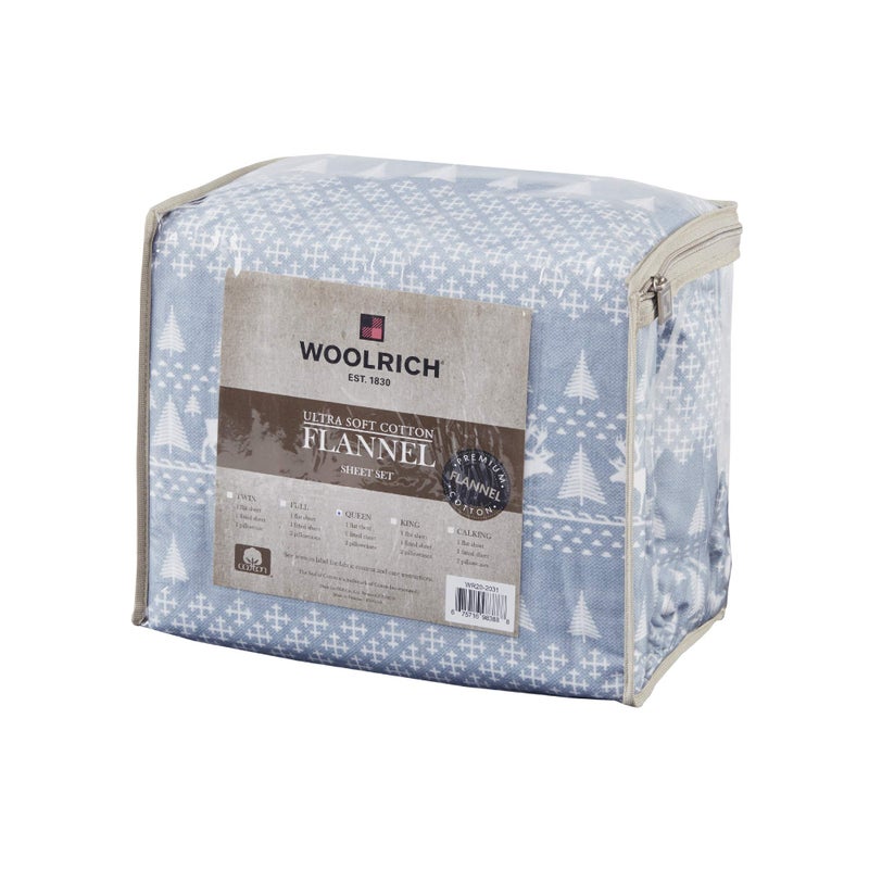 Woolrich John Rich & Bros. Woolrich Cotton Sheet Set Cottage Charms Print, 100% Cotton Flannel Sheets Warm & Fuzzy Bedding Set Queen Size Sheets, Fitted Pocket Fits Up to 14" Mattress, Queen Blue Winter Frost, 4 Piece - Image 4
