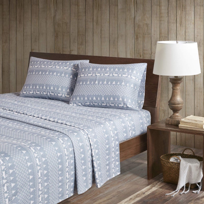 Woolrich John Rich & Bros. Woolrich Cotton Sheet Set Cottage Charms Print, 100% Cotton Flannel Sheets Warm & Fuzzy Bedding Set Queen Size Sheets, Fitted Pocket Fits Up to 14" Mattress, Queen Blue Winter Frost, 4 Piece - Image 2