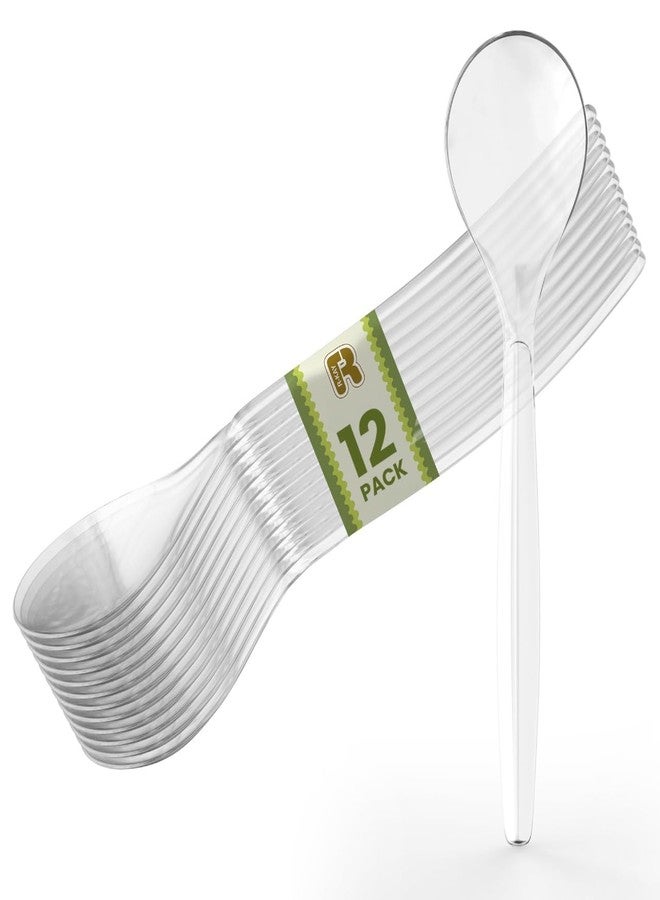 R-kay 12 Pack Plastic Serving Spoons For Buffet - Extra Large 10 in Clear Plastic Serving Utensils For Hot And Cold Food - Disposable Serving Utensils For Parties - Heavy Duty Plastic Serving Spoon - Image 1