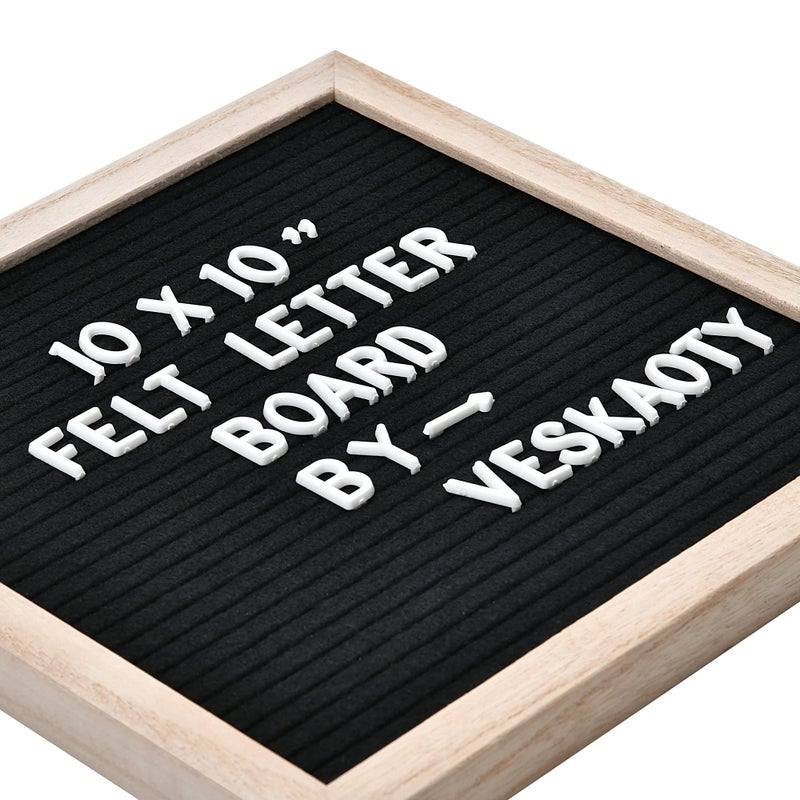 Veskaoty Felt Letter Board with 294 Letters, Numbers & Symbols - 10 x 10 inch Changeable Message Board with Wooden Frame Wall Mount Hook, (Black Board & Wood Frame) - Image 2