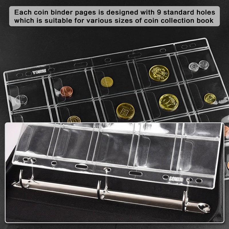ANKHOH 12 Sheets Coin Collection Pages, Coins Pocket Page with 240 Pockets, Coin Binder Inserts Sleeves with Standard 9 Hole for Coin Album. Storage Holder for Currency, Stamp and Other Supplies (20 Pockets) - Image 3