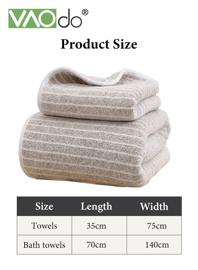 فاو دو مجموعة من 2 قطعة من مناشف الحمام، منشفة حمام خفيفة الوزن منسوجة بحياكة كابل، منشفة فائقة النعومة وذات قدرة امتصاص عالية 35*75 سم ومنشفة حمام 70*140 سم - Image 3