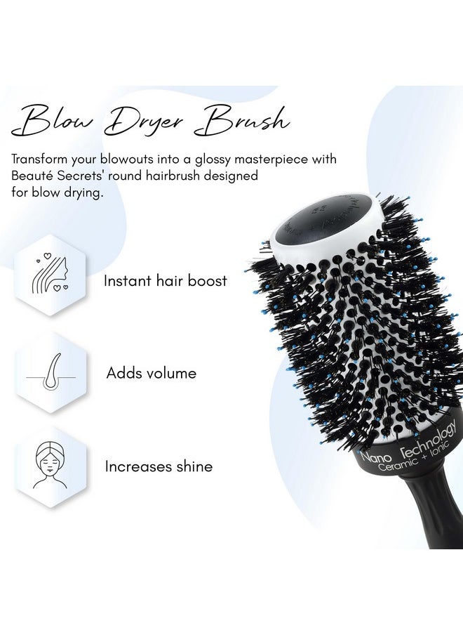 Beaute Secrets - Boar Bristles Round Hair Brush, Thermal Ceramic & Ionic Tech, Roller Hair Brush For Blow Drying, Curling, Straightening, Add Volume & Shine (53 Mm) - Image 1