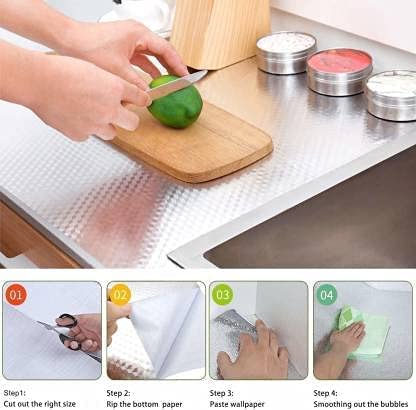 HETARMI ENTERPRISE Hetarmi Kitchen Sheets for Shelves Waterproof Cupboard mats roll for Wardrobe Anti Slip mat for Kitchen Cabinet Shelf Liners Sheet roll for Floor Platform Fridge (Diamond Foil Sticker - Image 2