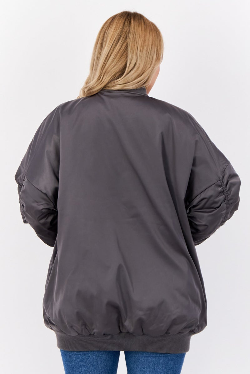 ESPRIT Women Solid Bomber Jacket, Grey - Image 3