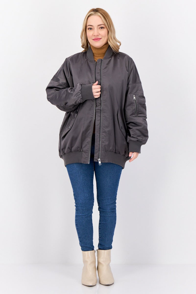 ESPRIT Women Solid Bomber Jacket, Grey - Image 4