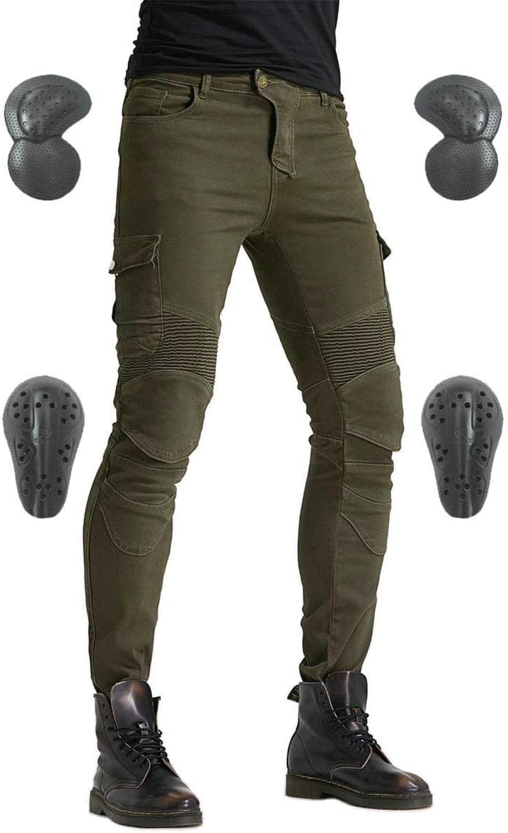 VNFOX Men's Motorcycle Riding Pants with Knee and Hip Armor Pads - Army Green, XL - Image 1