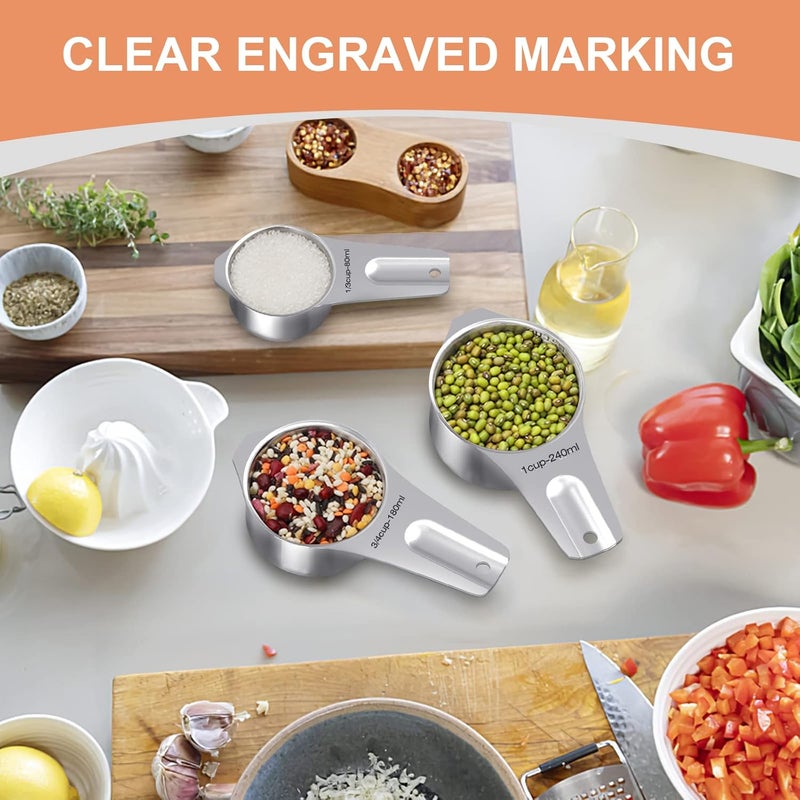 EWFEN Measuring Cups and Spoons Set of 20, 7 Stainless Steel Nesting Measuring Cups & 7 Spoons, 1 + Leveler & 5 Mini Measuring Spoons for Cooking & Baking - Image 5