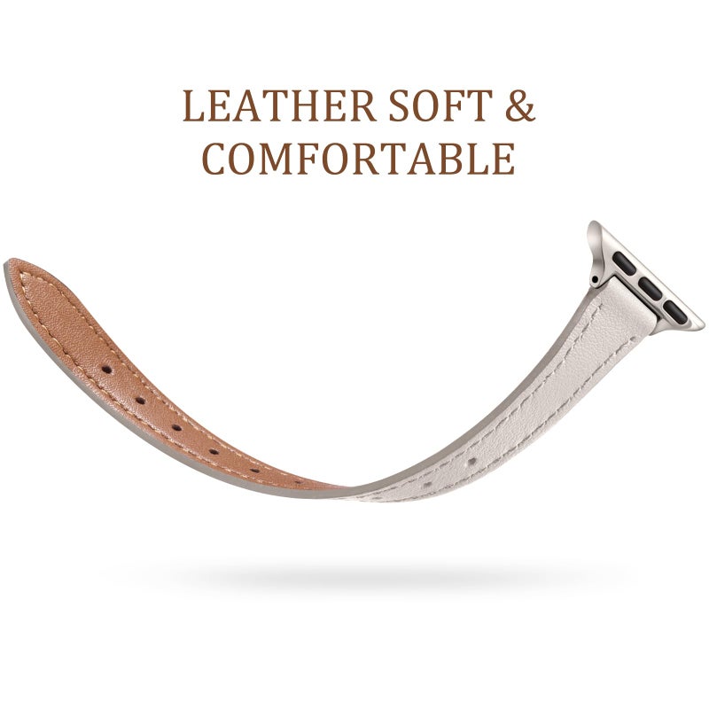 Charlam Compatible with Apple Watch Bands for Women 41mm 40mm 38mm 42mm 44mm 45mm 46mm, Top Grain Soft Leather Bands Slim Wristband for iWatch SE, iWatch Series 11 10 9 8 7 6 5 4 3 2 1,Beige/Starlight - Image 3