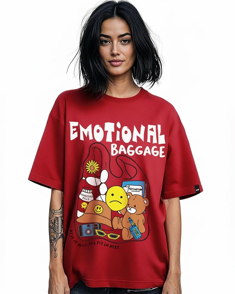 Bewakoof Cotton Women Oversized Fit T-Shirt 1208638 Red Large - Image 1