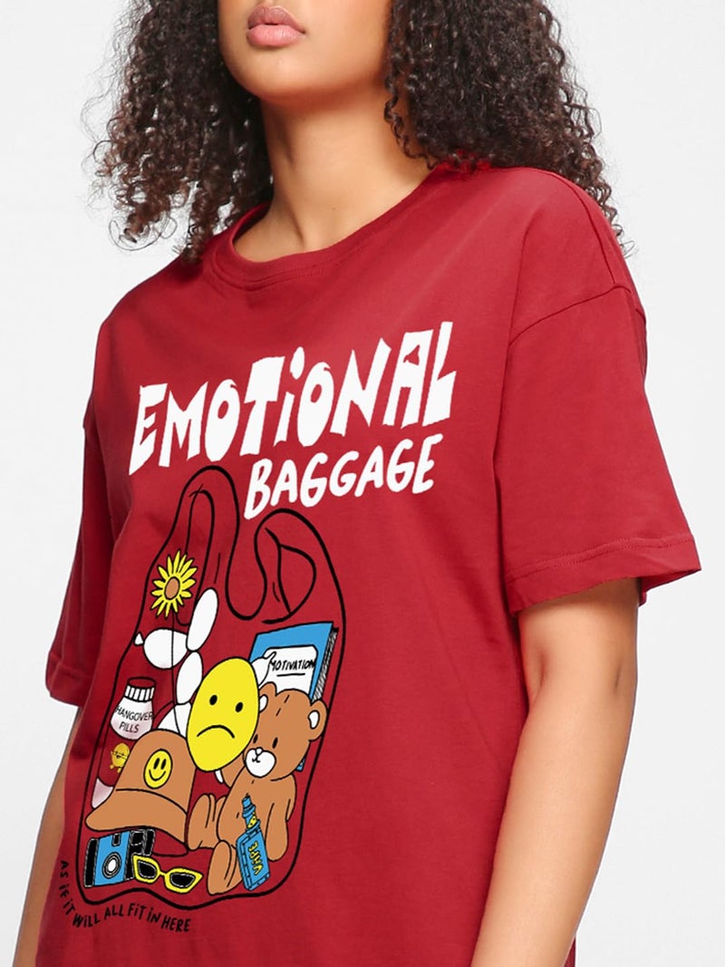 Bewakoof Cotton Women Oversized Fit T-Shirt 1208638 Red Large - Image 5