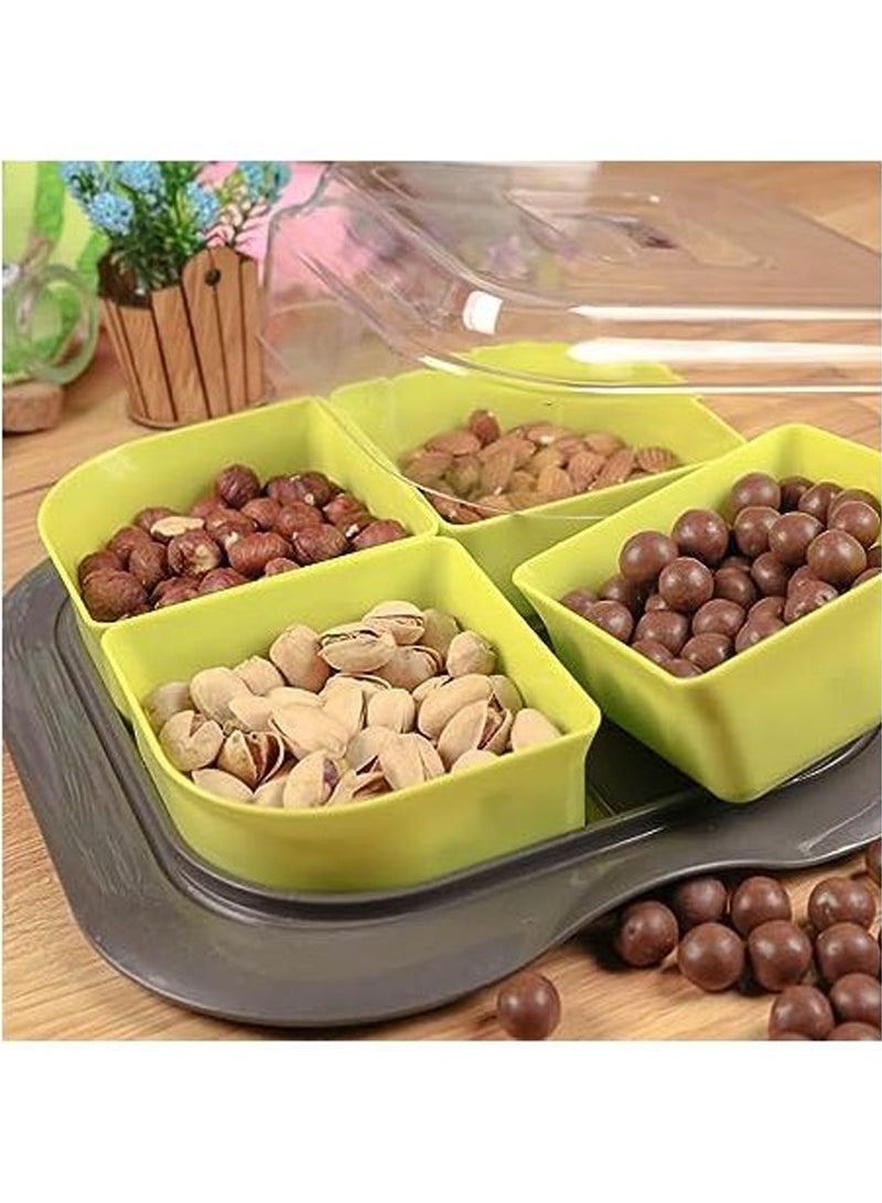 أم بي طقم علب تخزين طعام بلاستيك مقسمة باربع فتحات واغطية للوجبات الخفيفة قد يتغير اللون - Image 1
