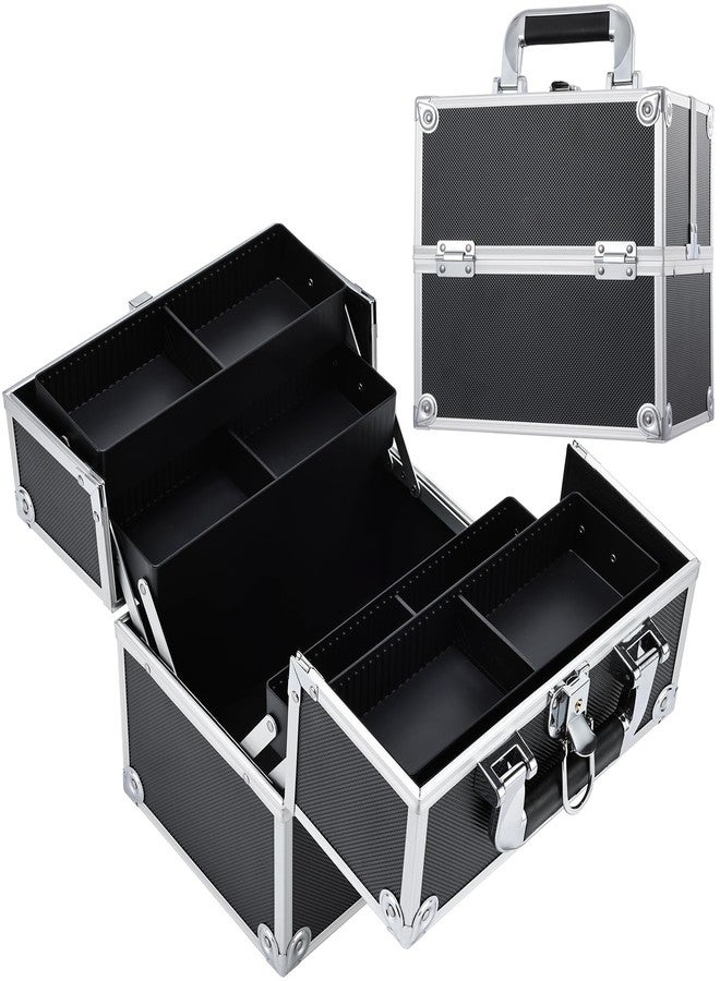 Frenessa Makeup Train Case Cosmetic Organizer Case Professional Makeup Storage Box 4 Trays with Divider Lockable Travel Case Portable Travel Makeup Box for Makeup Artist, Carfter, Cosmetics Black - Image 1