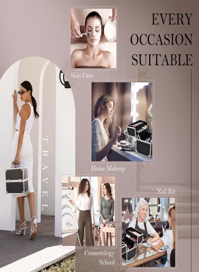 Frenessa Makeup Train Case Cosmetic Organizer Case Professional Makeup Storage Box 4 Trays with Divider Lockable Travel Case Portable Travel Makeup Box for Makeup Artist, Carfter, Cosmetics Black - Image 5