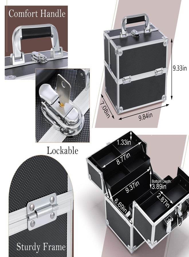 Frenessa Makeup Train Case Cosmetic Organizer Case Professional Makeup Storage Box 4 Trays with Divider Lockable Travel Case Portable Travel Makeup Box for Makeup Artist, Carfter, Cosmetics Black - Image 4
