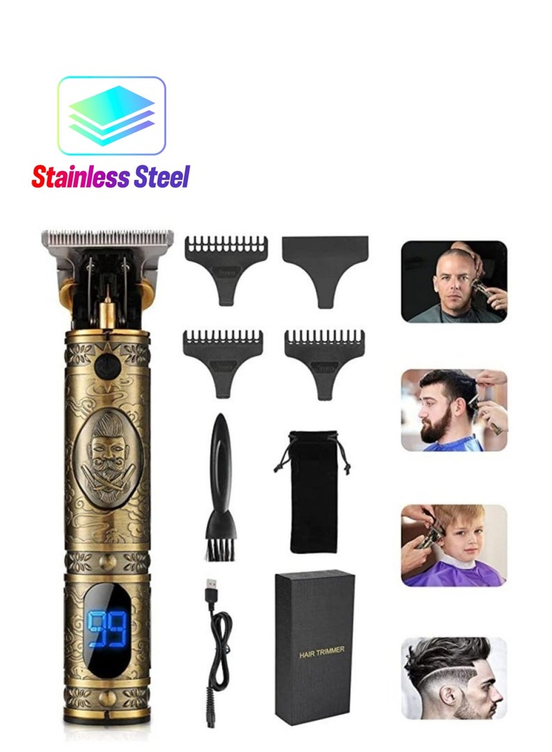 ELTRAZONE Upgraded Hair Trimmer Beard Clippers for Men Professional USB Electric Hair Clippers Hair Cutting T Blade Gold Trimmers Pro Li Cordless Outliner Zero Gaped Rechargeable Retro Trimmer LED Display - Image 1